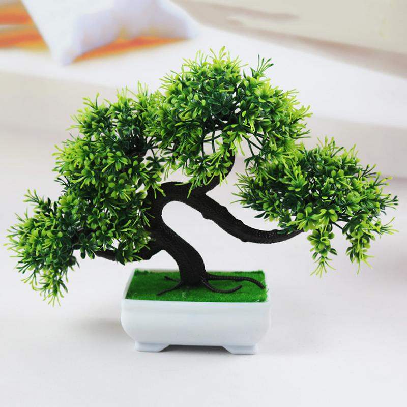 AUGKUN 1pc Welcoming Pine Mini Bonsai Simulation Decorative Artificial Flowers Fake Green Pot Plants Ornament Home Desktop Decor