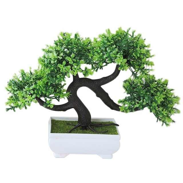 AUGKUN 1pc Welcoming Pine Mini Bonsai Simulation Decorative Artificial Flowers Fake Green Pot Plants Ornament Home Desktop Decor