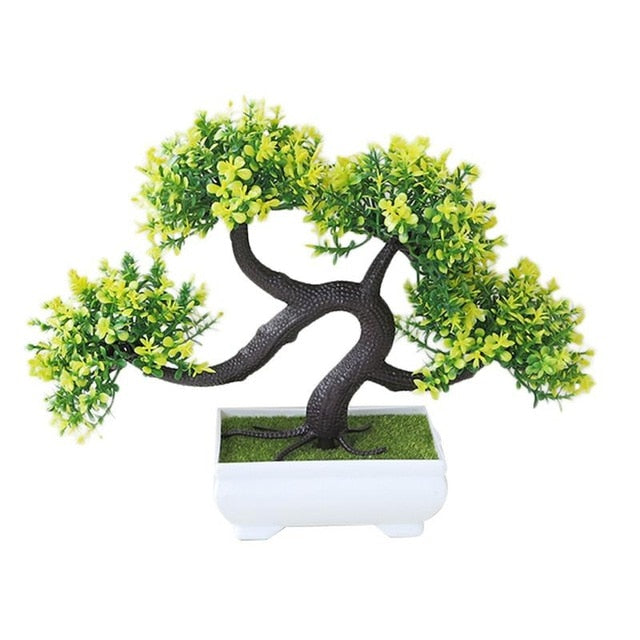 AUGKUN 1pc Welcoming Pine Mini Bonsai Simulation Decorative Artificial Flowers Fake Green Pot Plants Ornament Home Desktop Decor